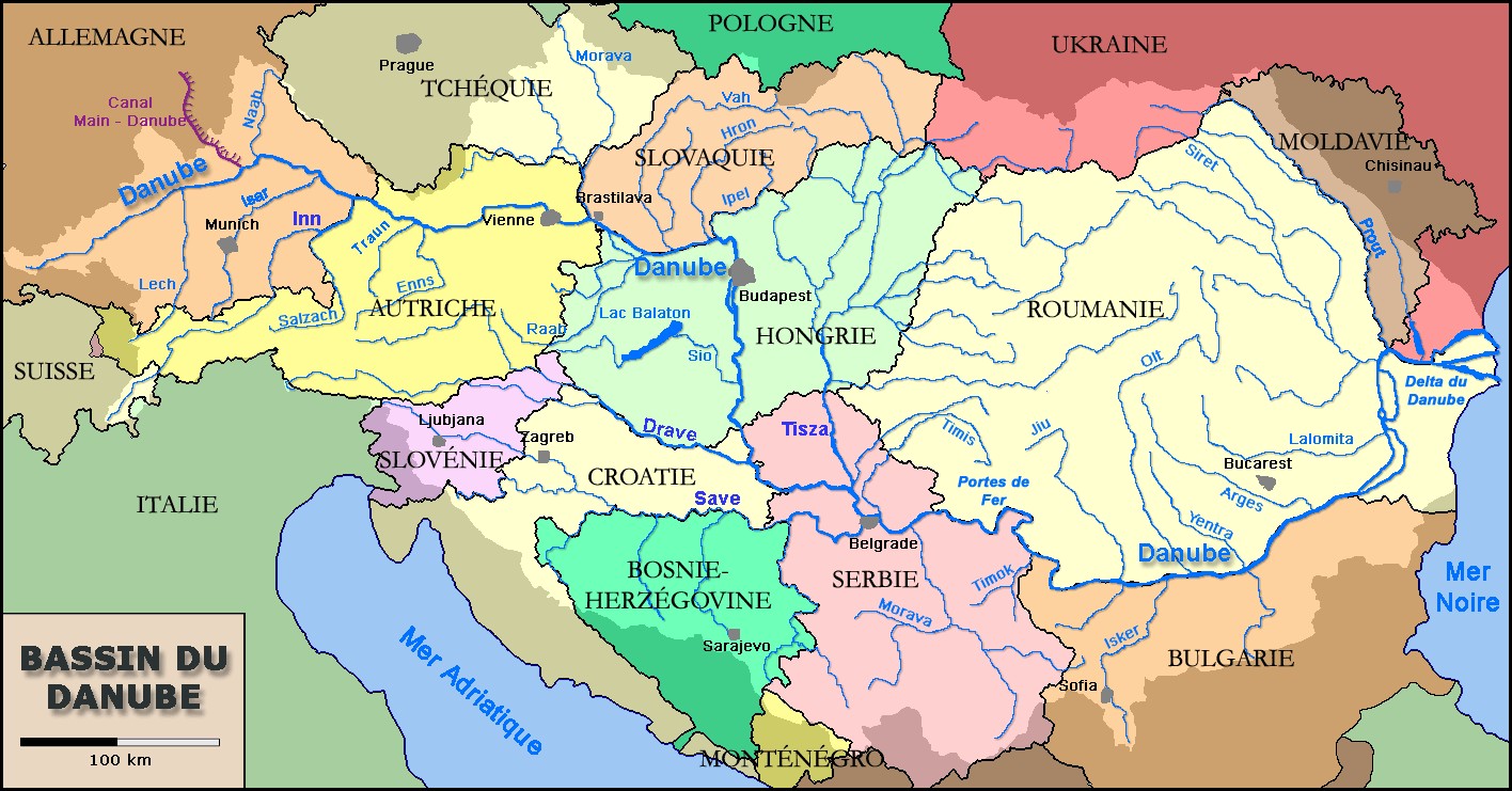 Бассейн реки Дунай на карте